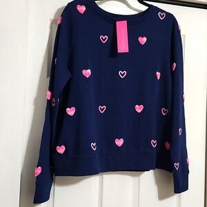 Lilly Pulitzer Navy and Pink Heart Sweatshirt
